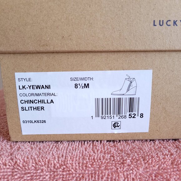 New Lucky Brand Leather Snake Print wedge booties in tan/gray and black - Picture 12 of 12